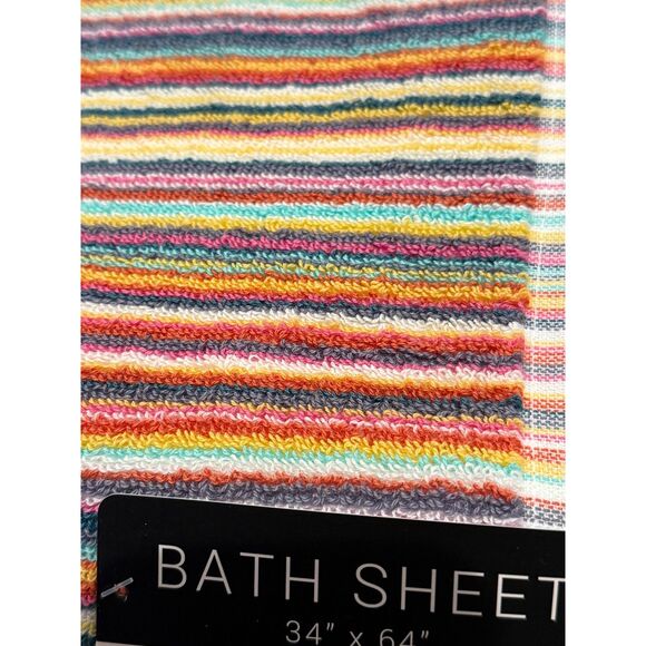 Rachel Zoe Multicolor Striped Bath Sheet 34x64 Oversized Towel w/ Locker Loop - Picture 3 of 5